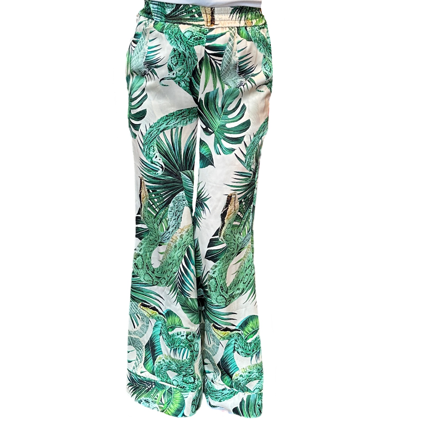 TIMELESS SUSTAINABLE COLLECTION Seidenhose, Garden Eden, white, Unikat