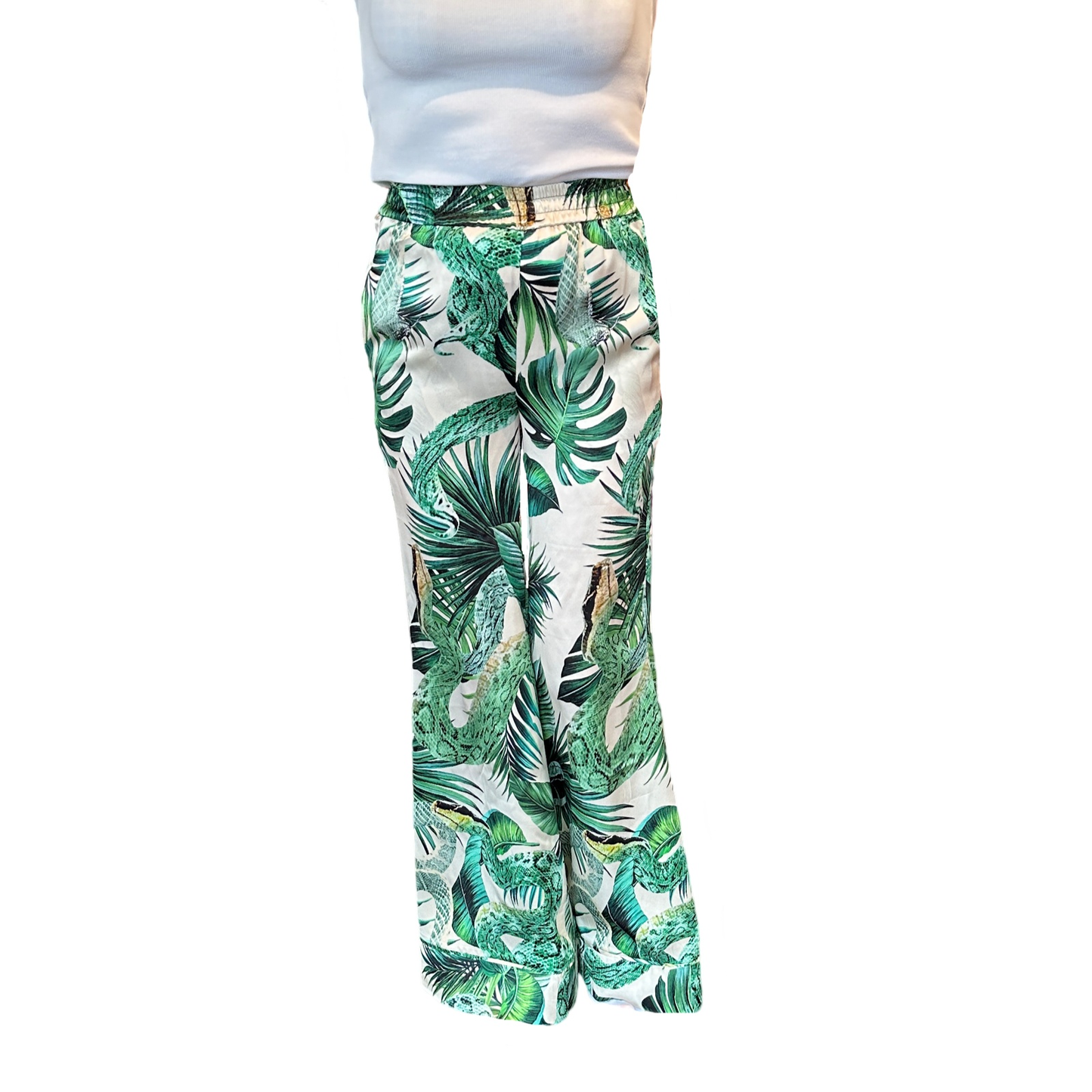 TIMELESS SUSTAINABLE COLLECTION Seidenhose, Garden Eden, white, Unikat