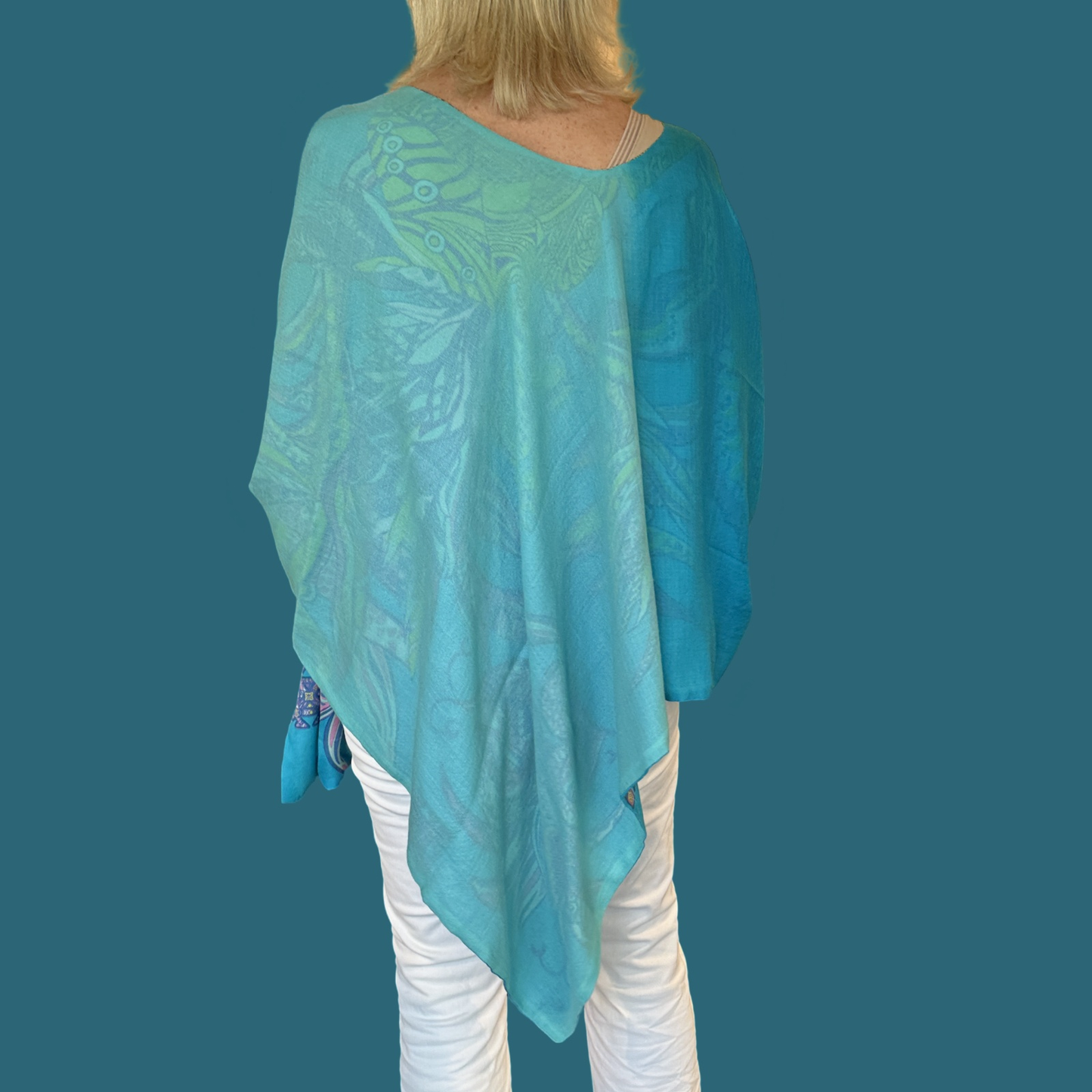 BONDED IN GARDEN EDEN Seide&Kaschmir Poncho, Doubleface, türkis, Unikat