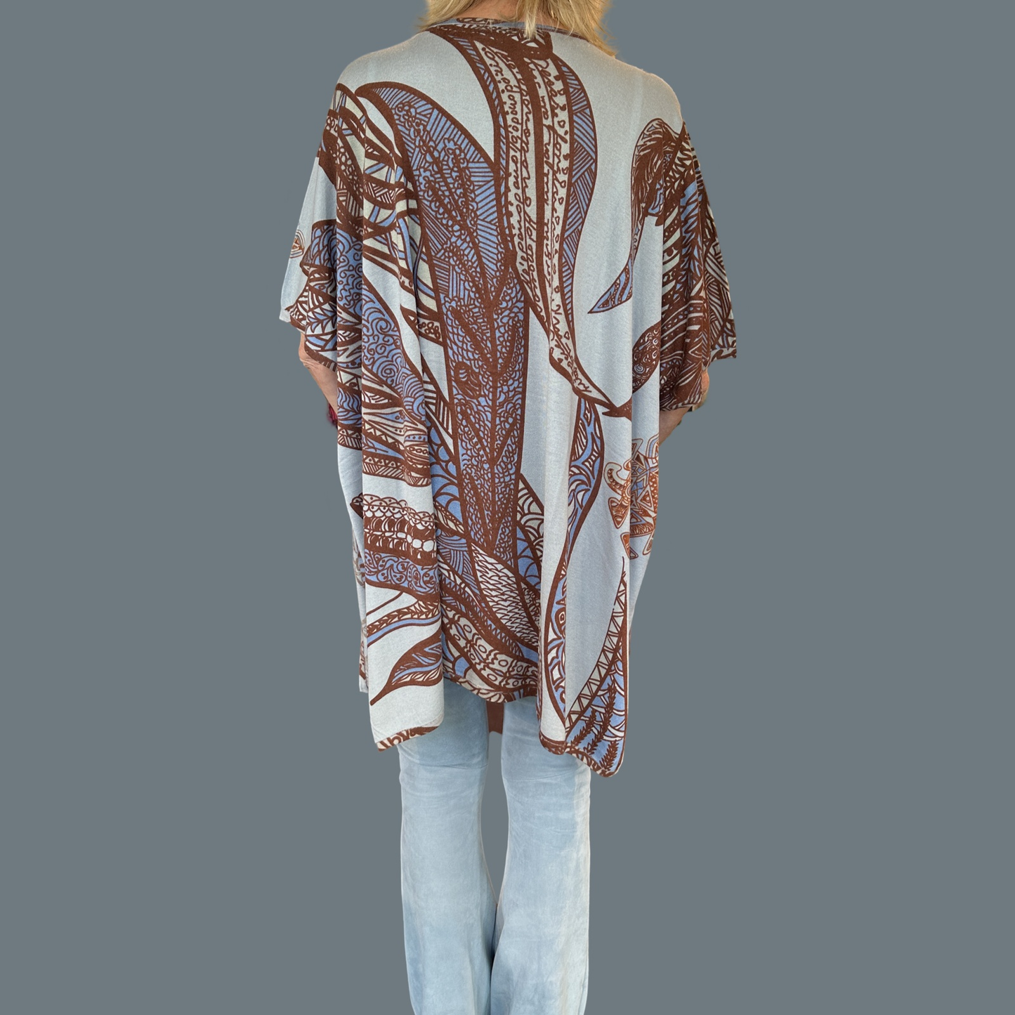 SOUL LEAVES Fein-Strick Kaschmir & Seide Poncho, bedruckt, UNIKAT