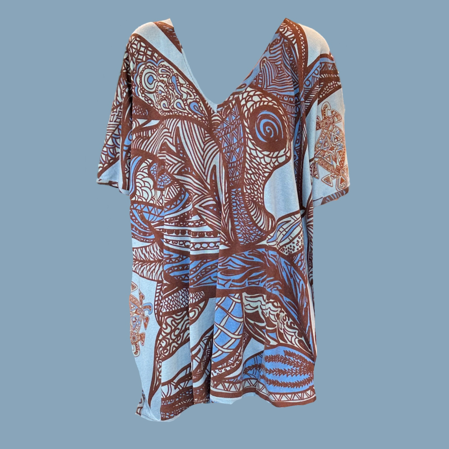 SOUL LEAVES Fein-Strick Kaschmir & Seide Poncho, bedruckt, UNIKAT