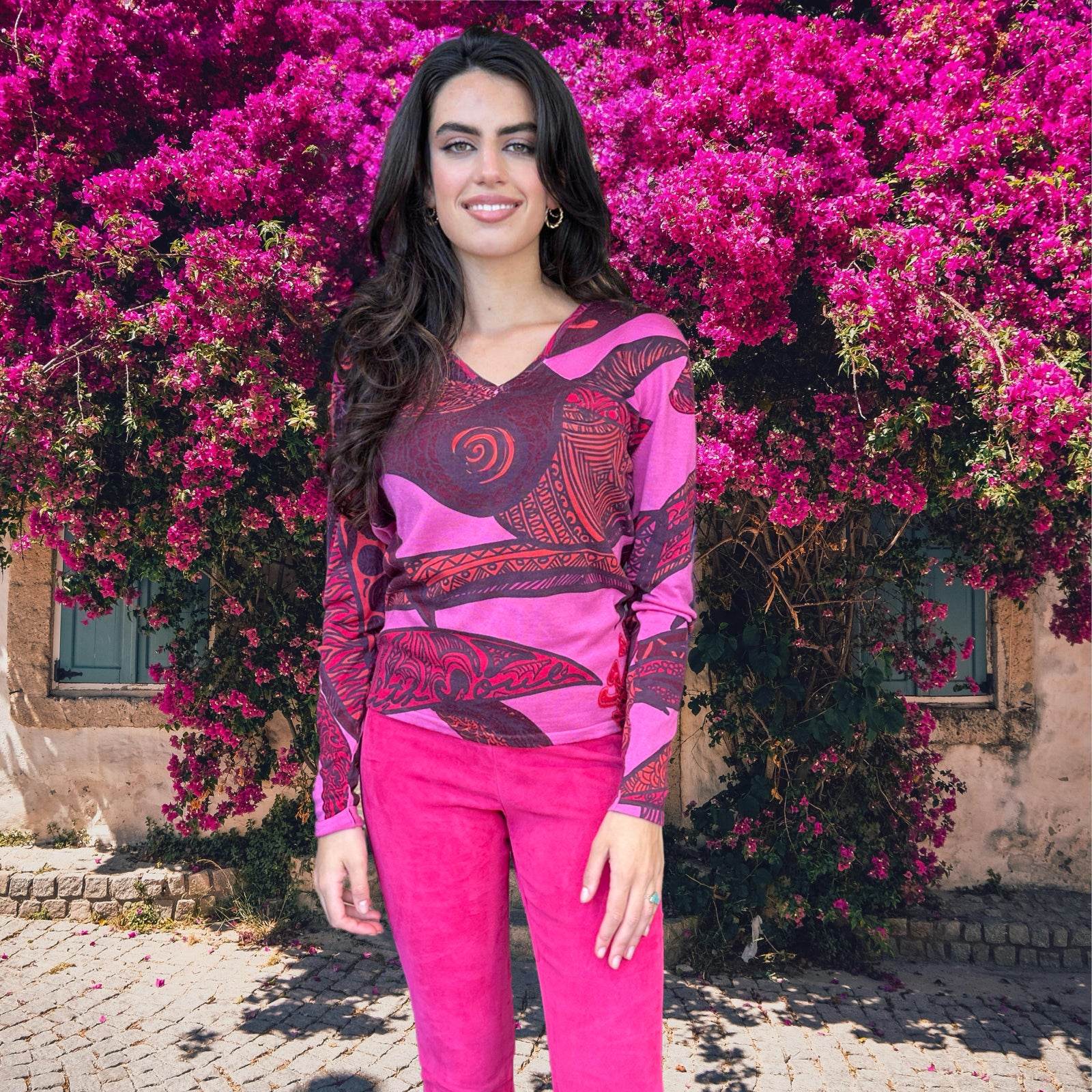 Pullover SOUL LEAVES, Kaschmir Feinstrick, pink & rot, Limitiert 2 St.