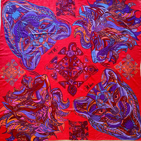 WILD LIFE Kaschmir Carre Tuch, rouge & burgund & lila, limitiert 3/