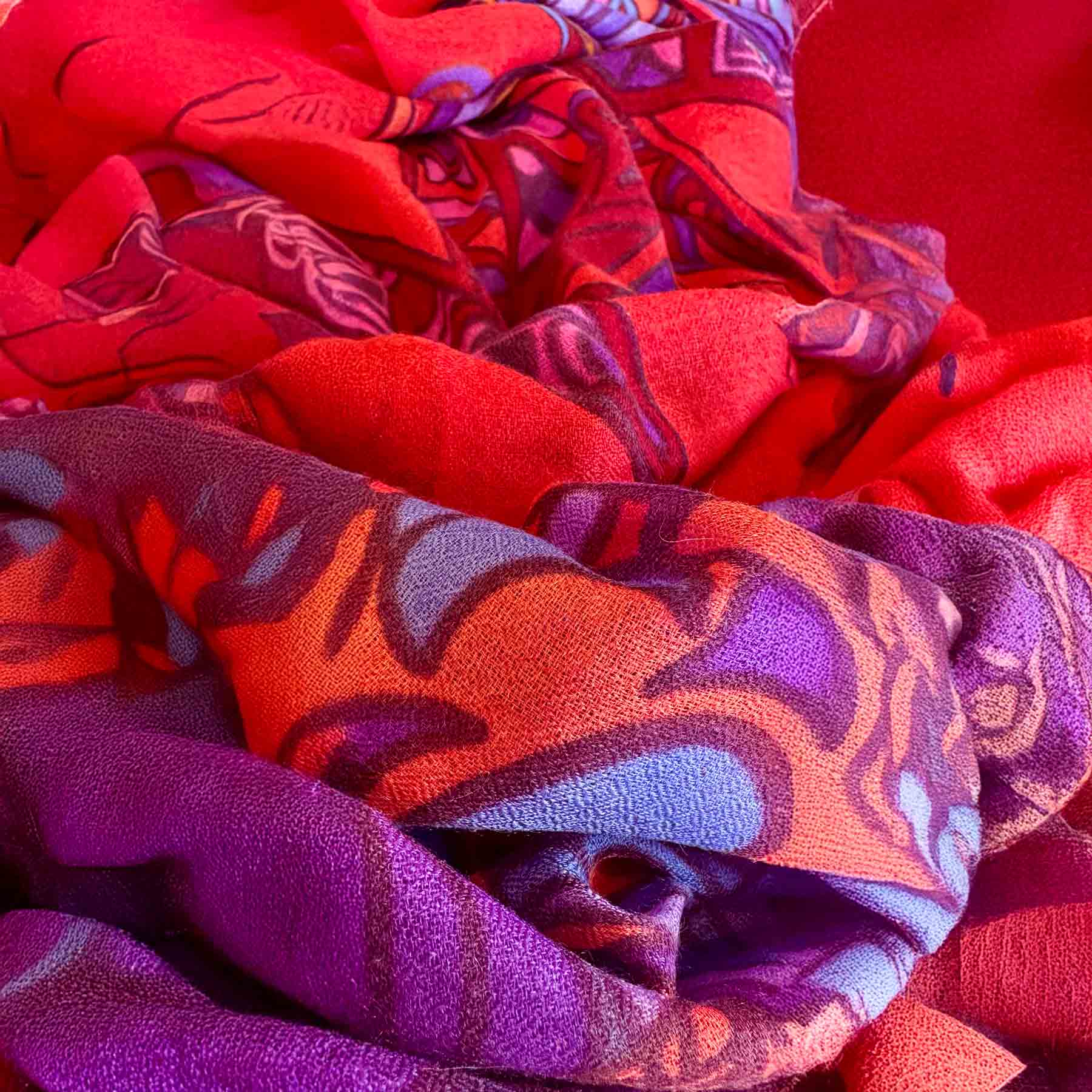 WILD LIFE Kaschmir Carre Tuch, rouge & burgund & lila, limitiert 3/