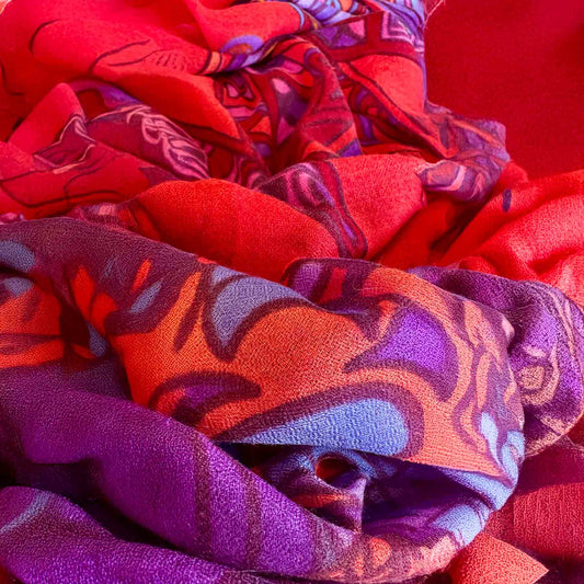 WILD LIFE Kaschmir Carre Tuch, rouge & burgund & lila, limitiert 3/