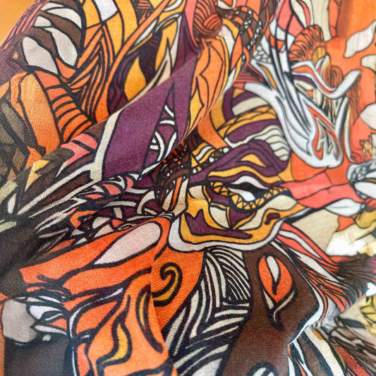 WILD LIFE Kaschmir Carre Tuch, beige, orange, burgund, braun, limitiert 3/5