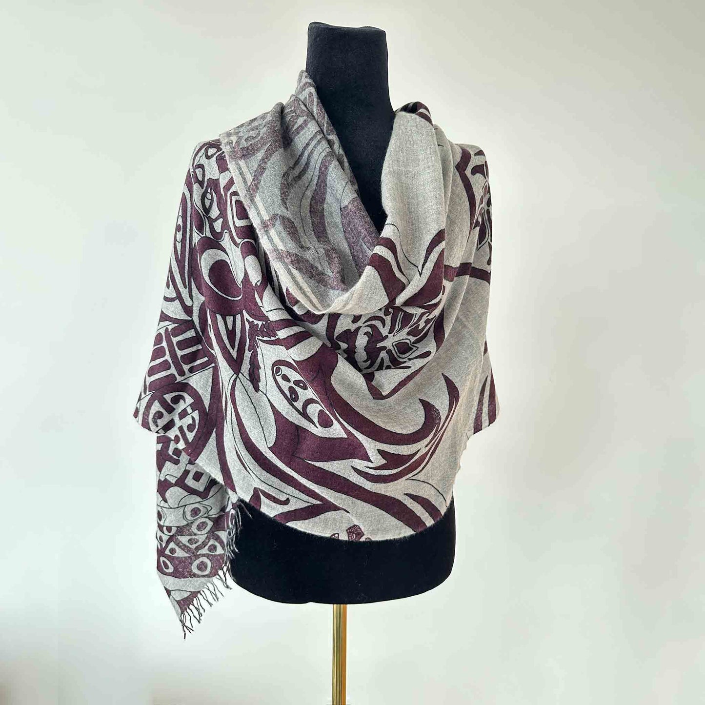 LAST SAMURAI Kaschmir Schal, Unisex, 200x70 grau/bordeaux limited edition