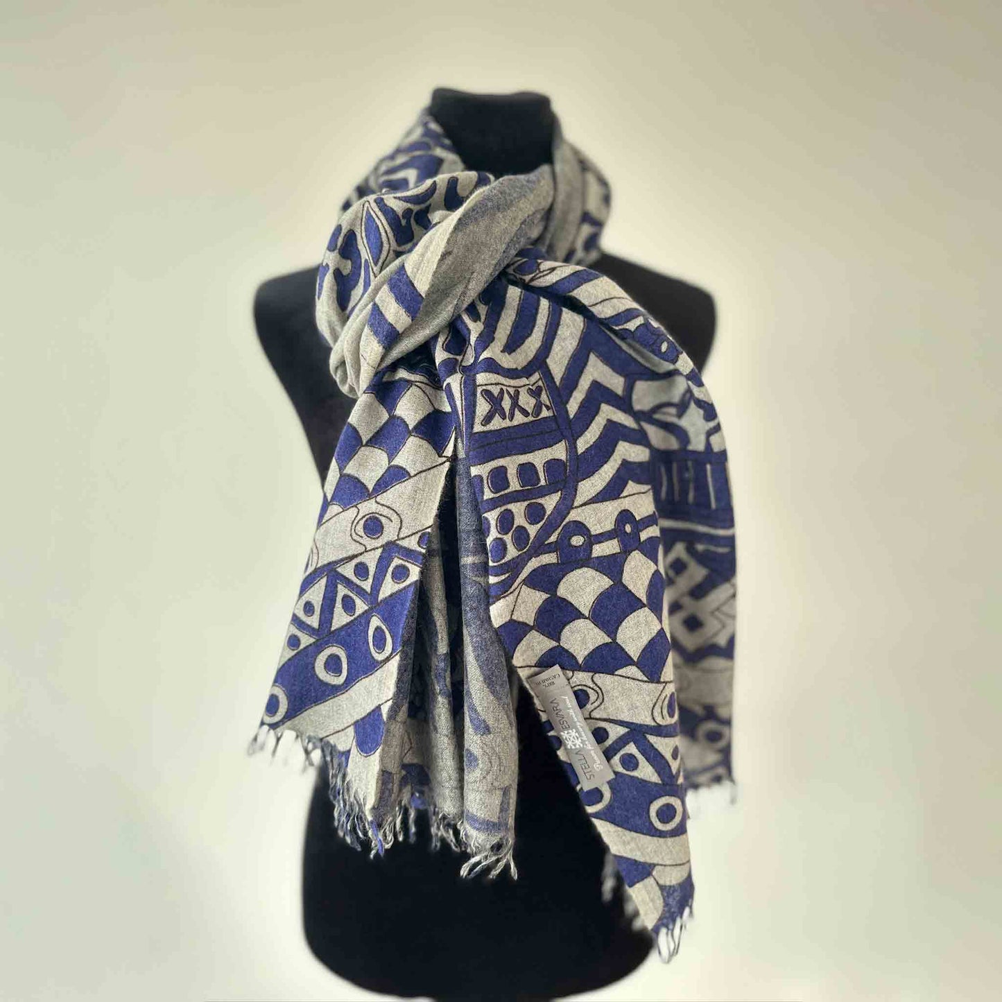 Schal LAST SAMURAI Kaschmir XL, superfine, 70 x 200 grau/blau, limited