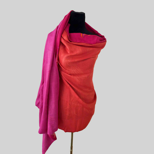 KOIS Schal doubleface, auf Seide bedruckt, 100x200, Rückseite 100% Kaschmir, Pink & Orange