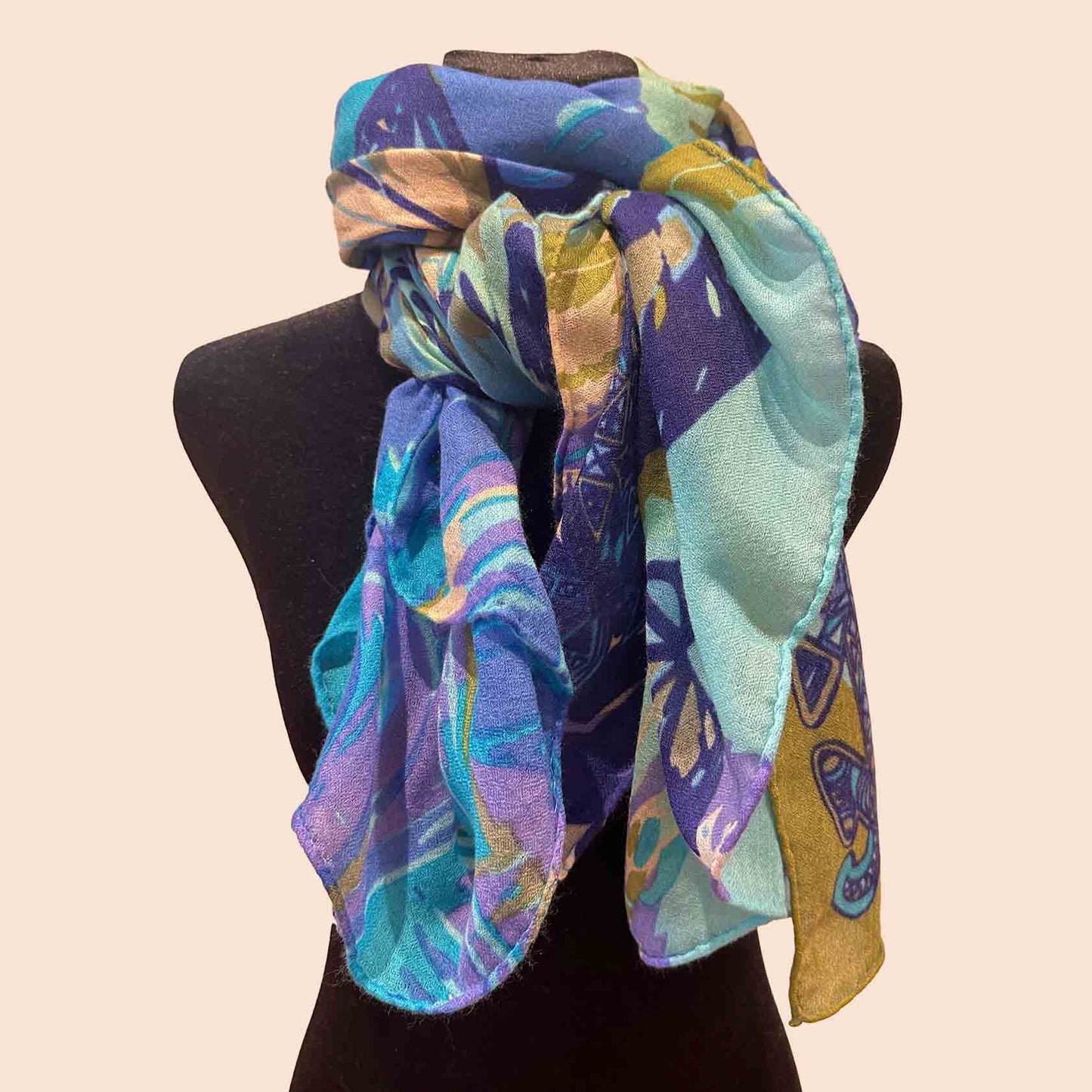 METAMORPHOSE Kaschmir Carre Tuch in den Farben Lila, Türkis, Blau