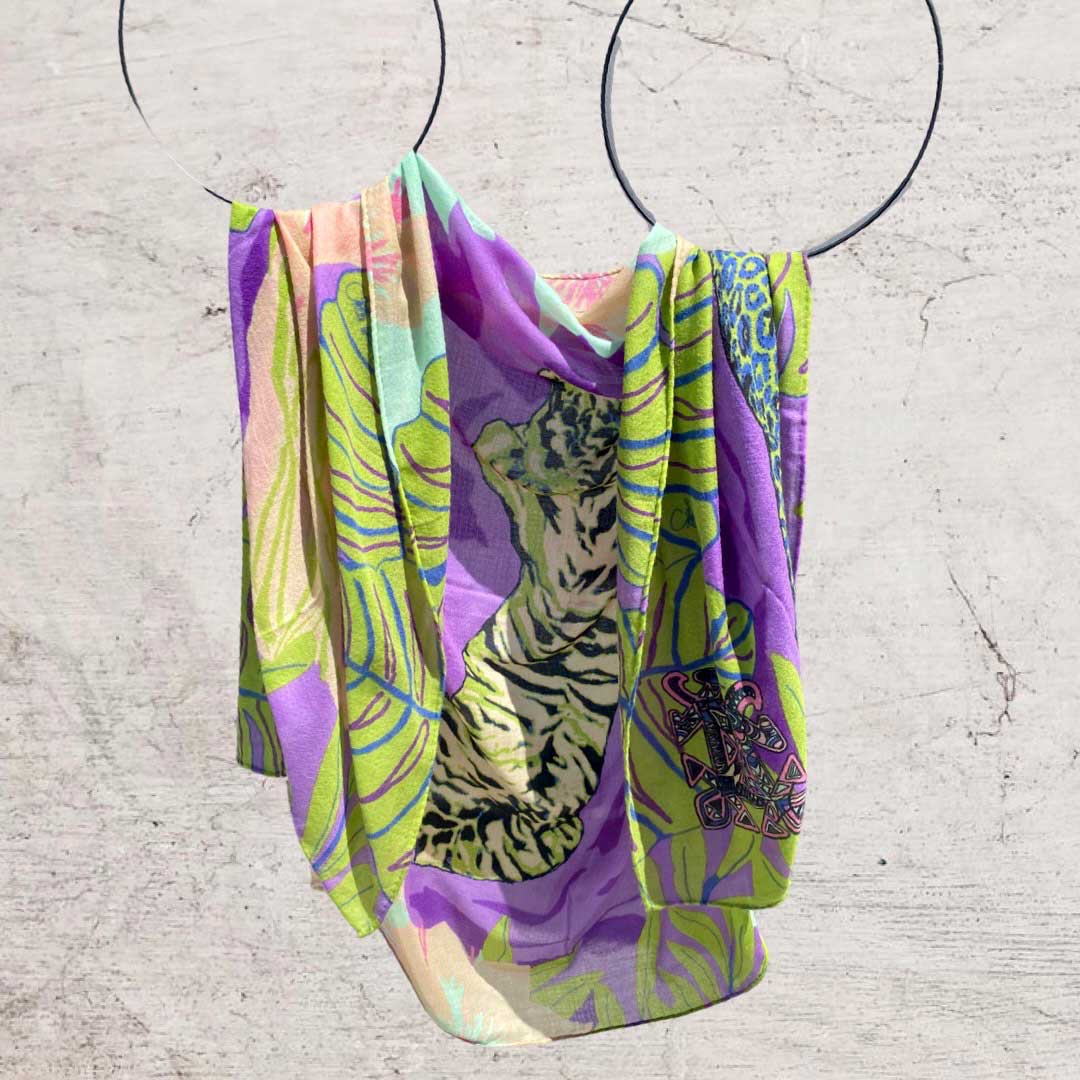 Schal XL, Kaschmir TIGER POND - United in diversity, purple & green, Limited Edition
