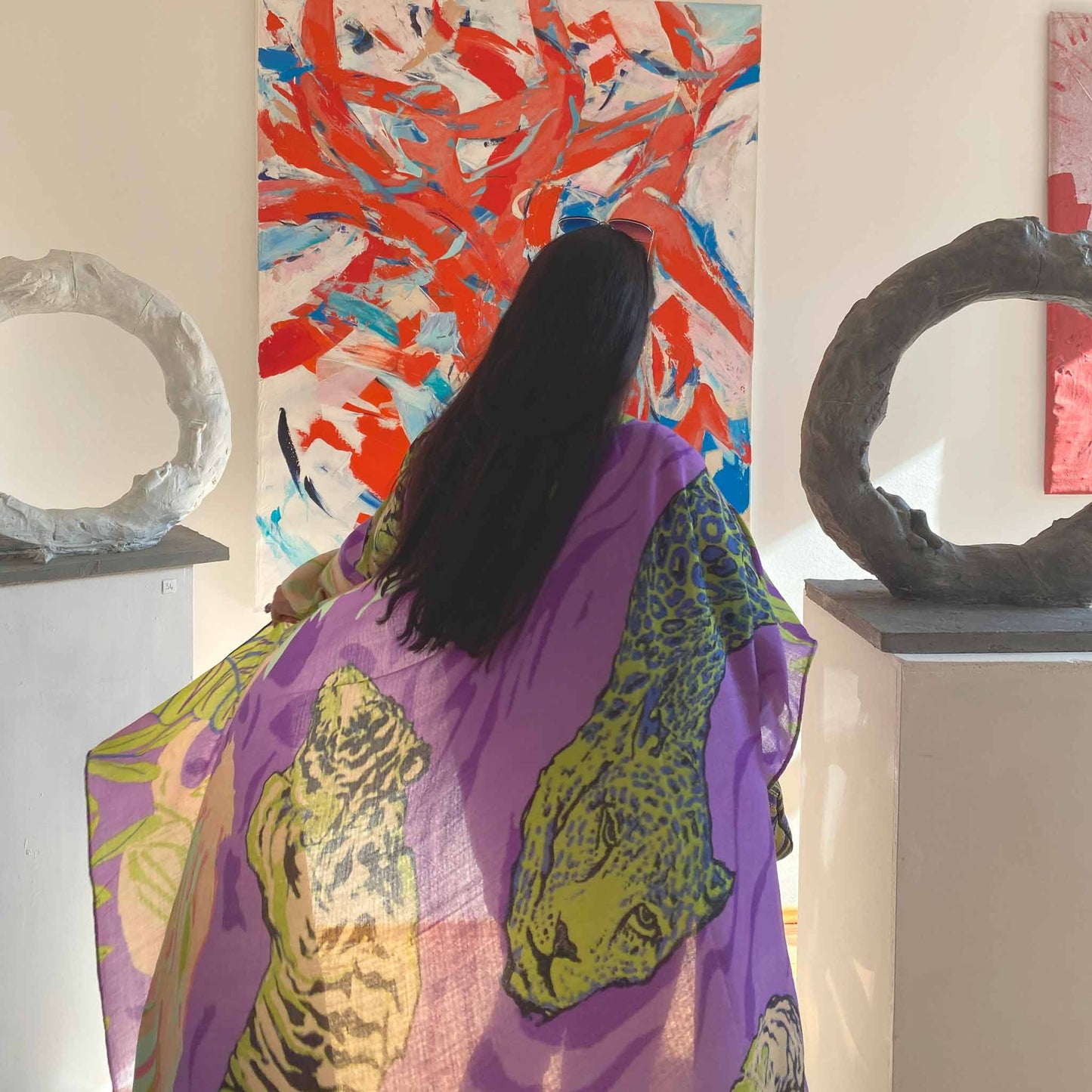 Schal XL, Kaschmir TIGER POND - United in diversity, purple & green, Limited Edition