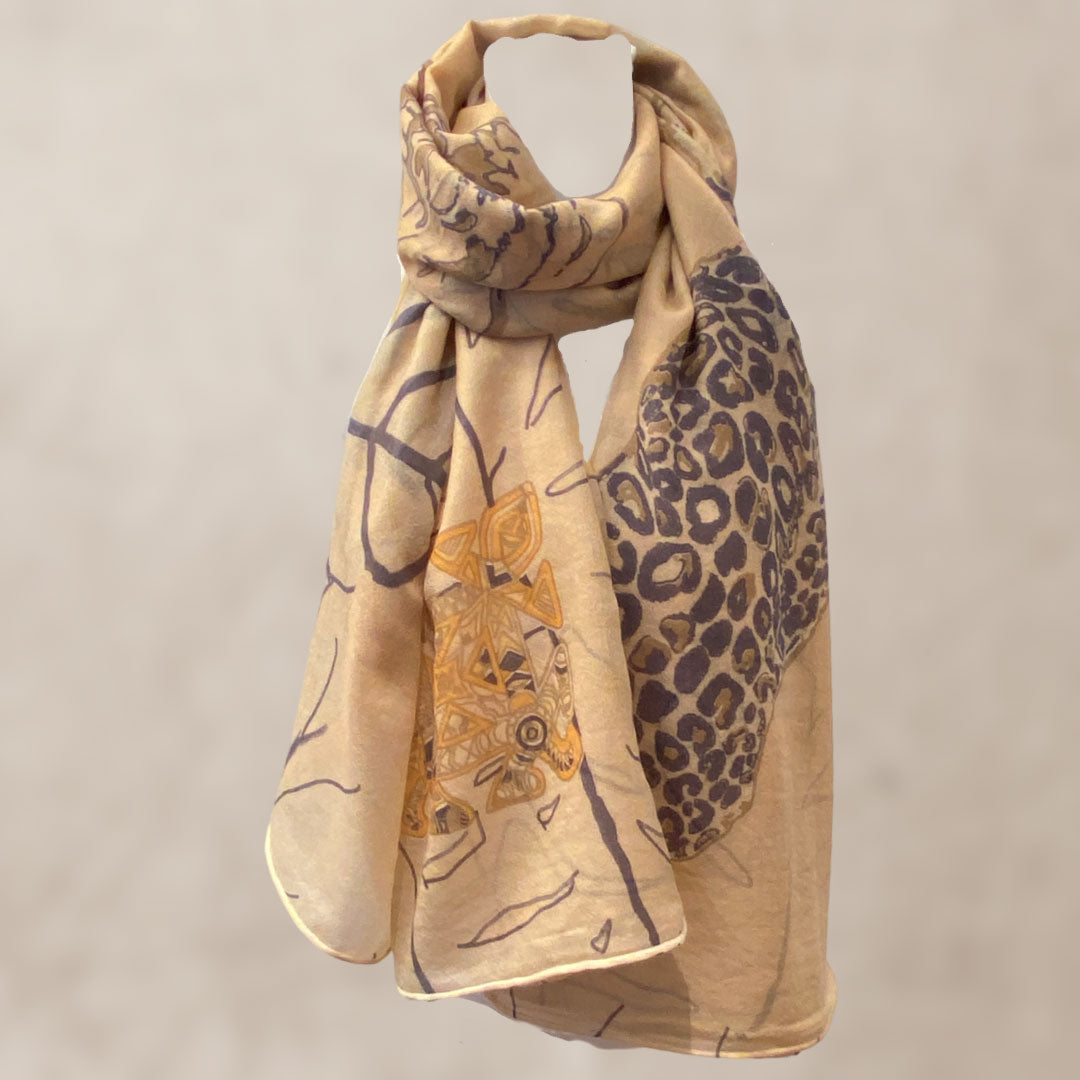 Kaschmir XL Schal 140x200 cm, federleicht Unikat Motiv Tiger LOVE POND