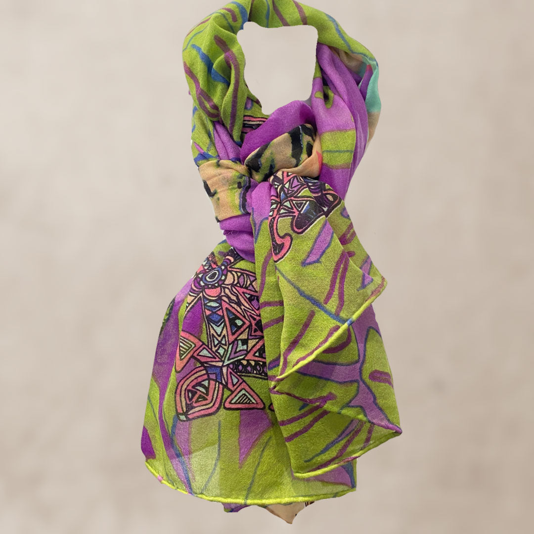 Schal XL, Kaschmir TIGER POND - United in diversity, purple & green, Limited Edition