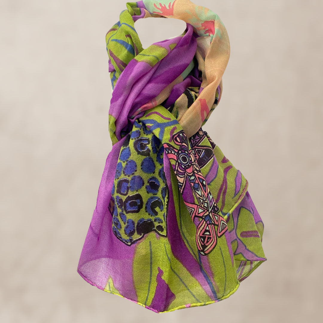 Schal XL, Kaschmir TIGER POND - United in diversity, purple & green, Limited Edition