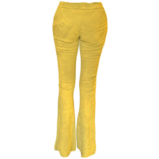 Lederhose mit Schlag aus Stretch-Lammleder, Yellow, Maßkonfektion