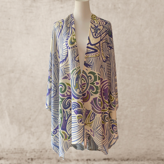 Cashmere stole - CAPE - JUNGLE LOVE handmade 200x140 limited to 5 pieces! Blue-black-white