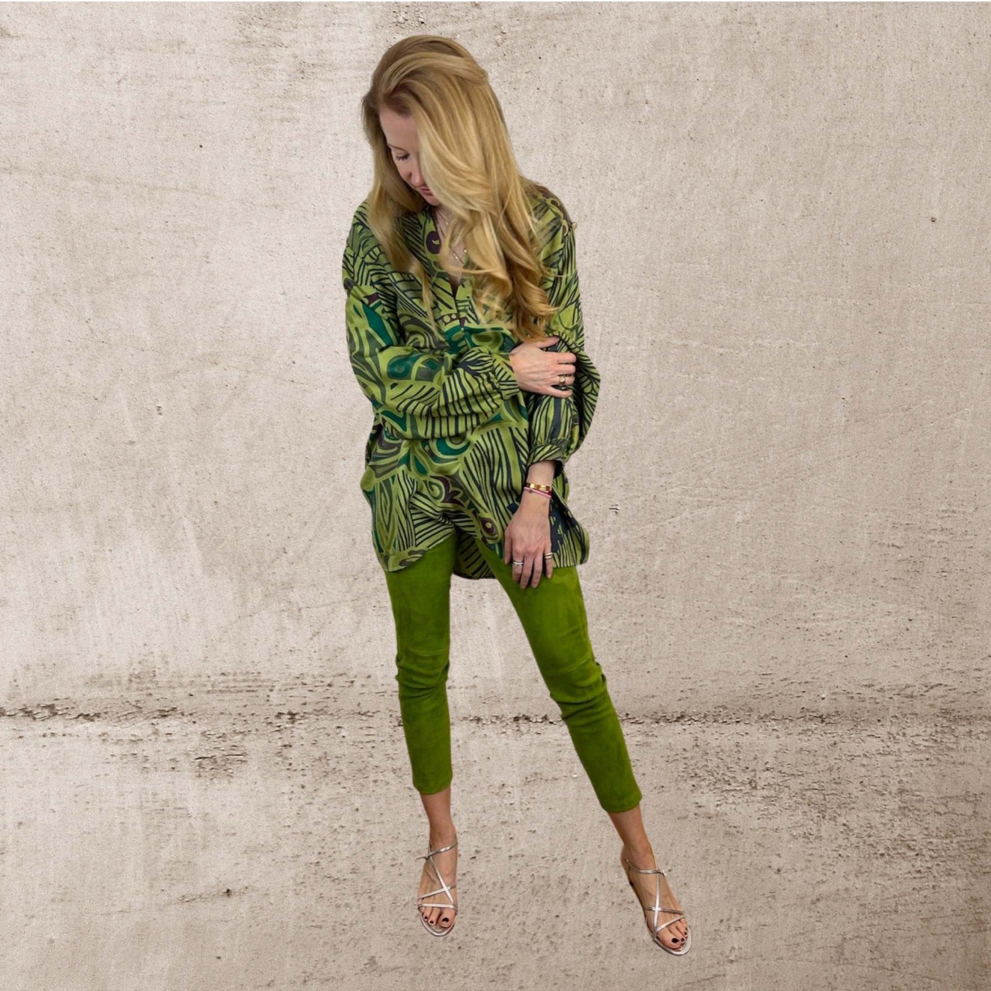 Lederhose - Leggings aus Stretch-Lammleder, in greenery, Maßkonfektion