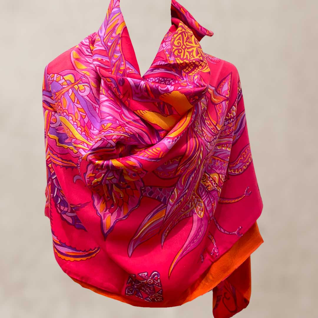 Carré Tuch BONDED IN GARDEN EDEN, zweilagig, Doubleface, Kaschmir & Seide, Himbeere, LIMITED2/3