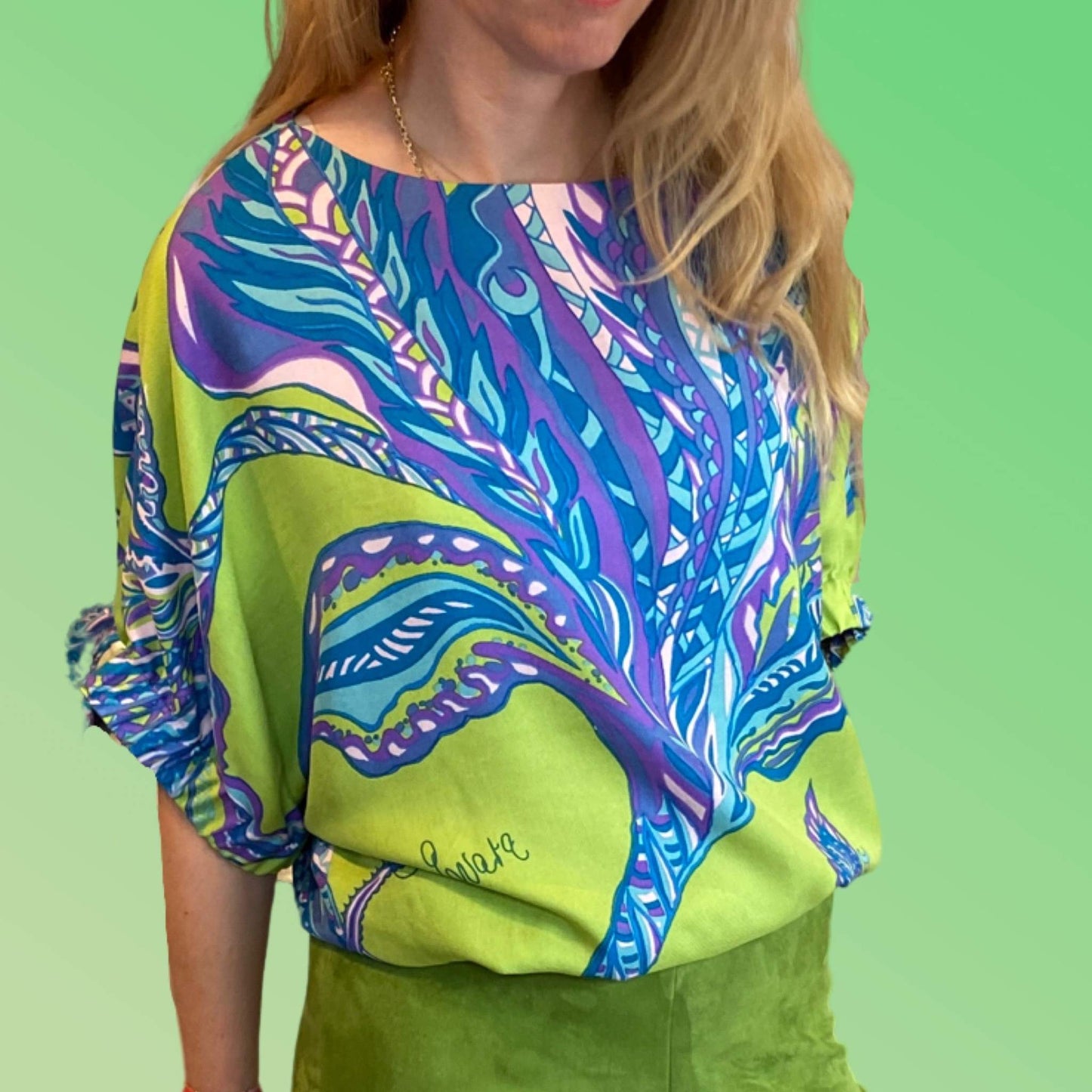 Bluse SOUL FLOWERS, Seide, Twill Weave Struktur, Pistazie, Limitiert 2