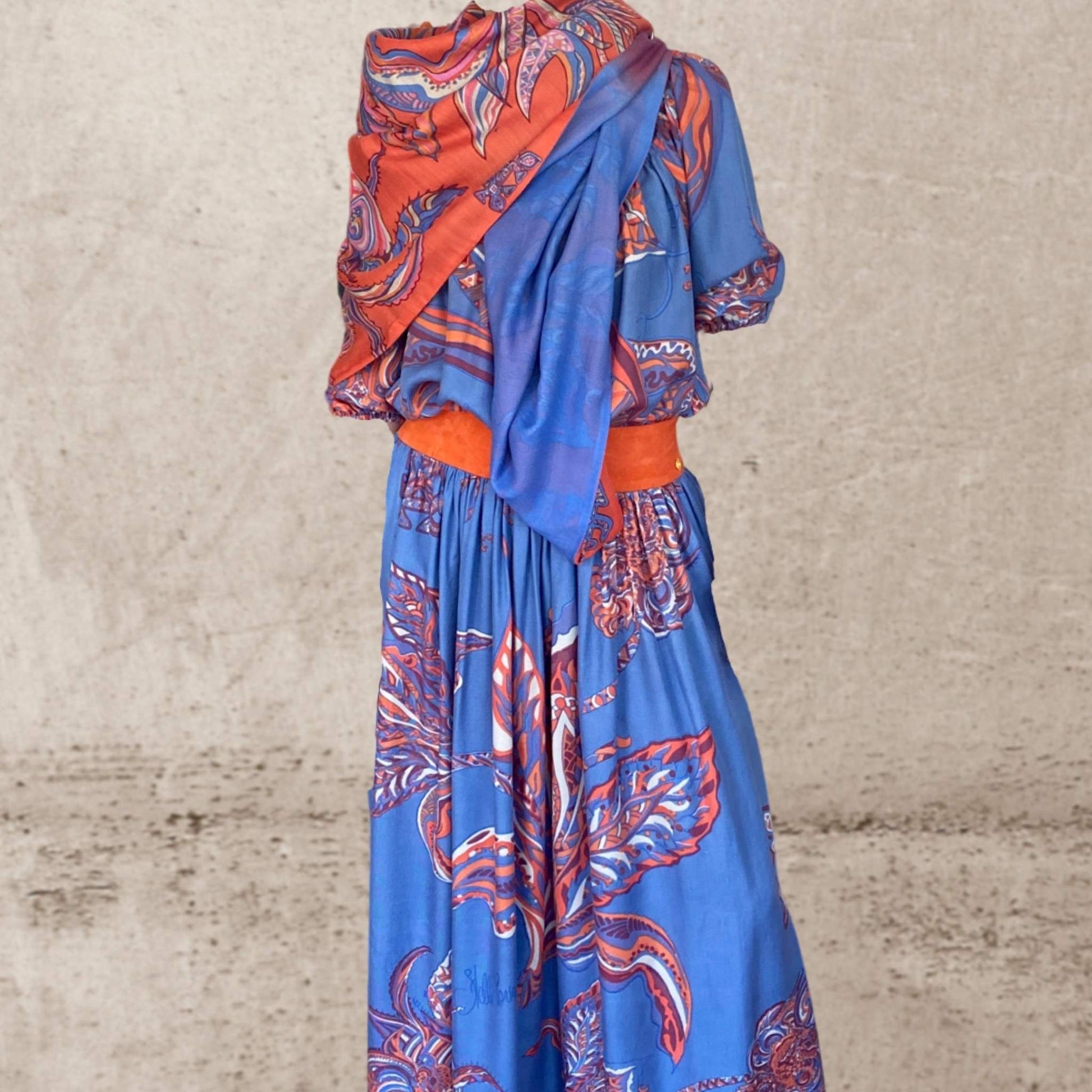 Schal BONDED IN GARDEN EDEN, Kaschmir & Seide Doubleface, blau, Ldt #2