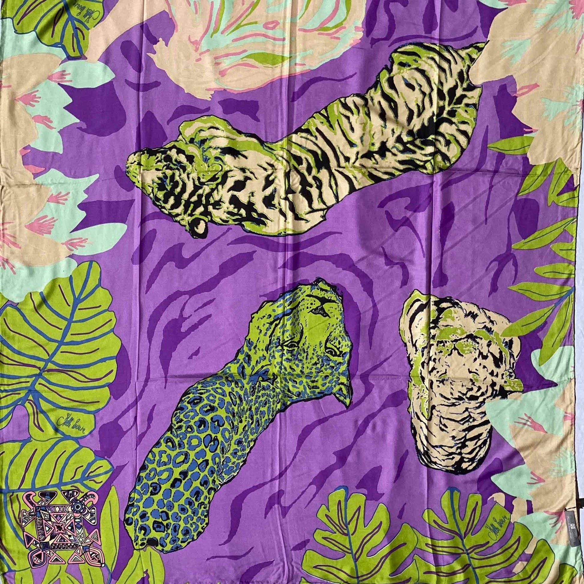 Schal XL, Kaschmir TIGER POND - United in diversity, purple & green, Limited Edition