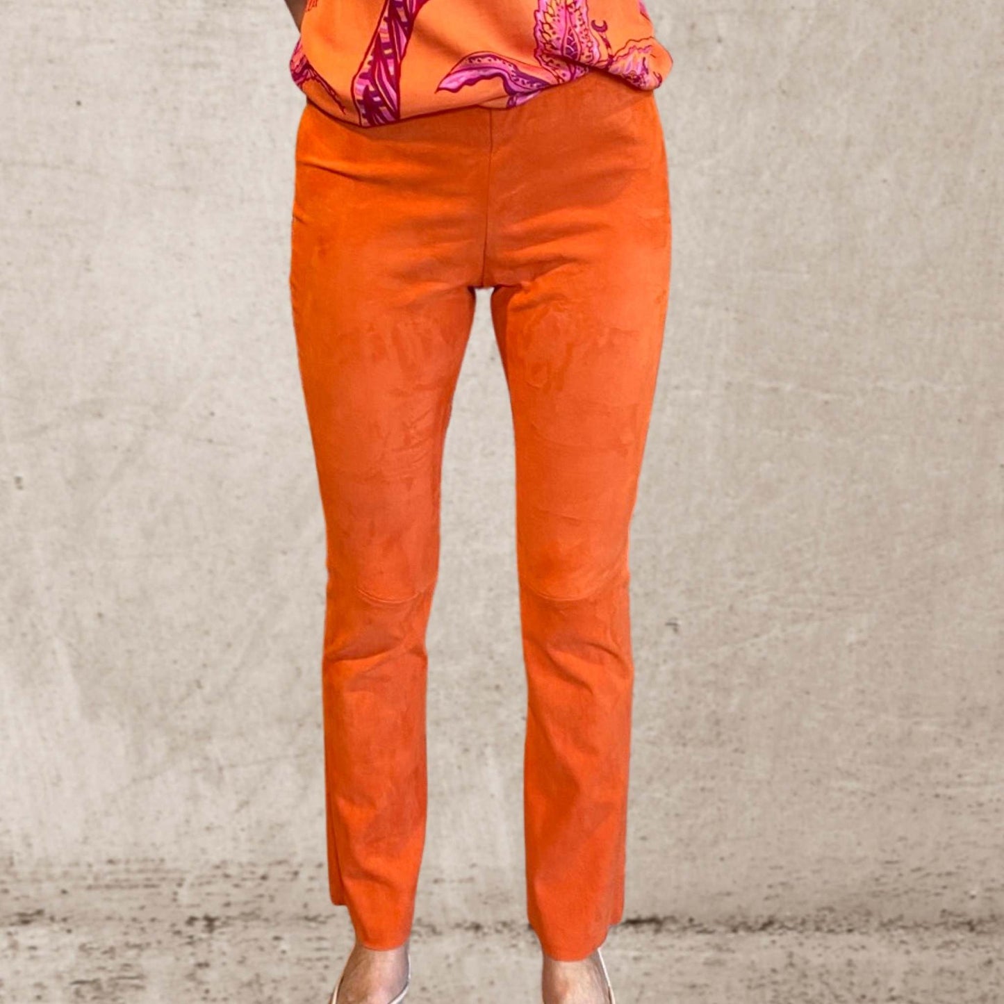 Lederhose mit Schlag, Stretch-Lammleder, orange, exkl. Masskonfektion