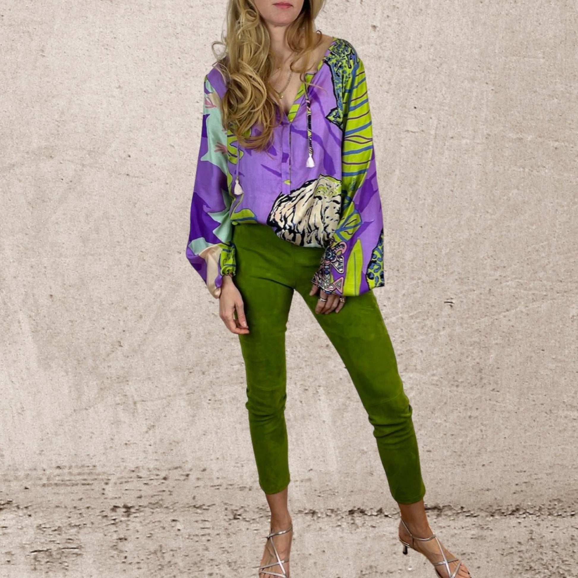 Lederhose - Leggings aus Stretch-Lammleder, in greenery, Maßkonfektion