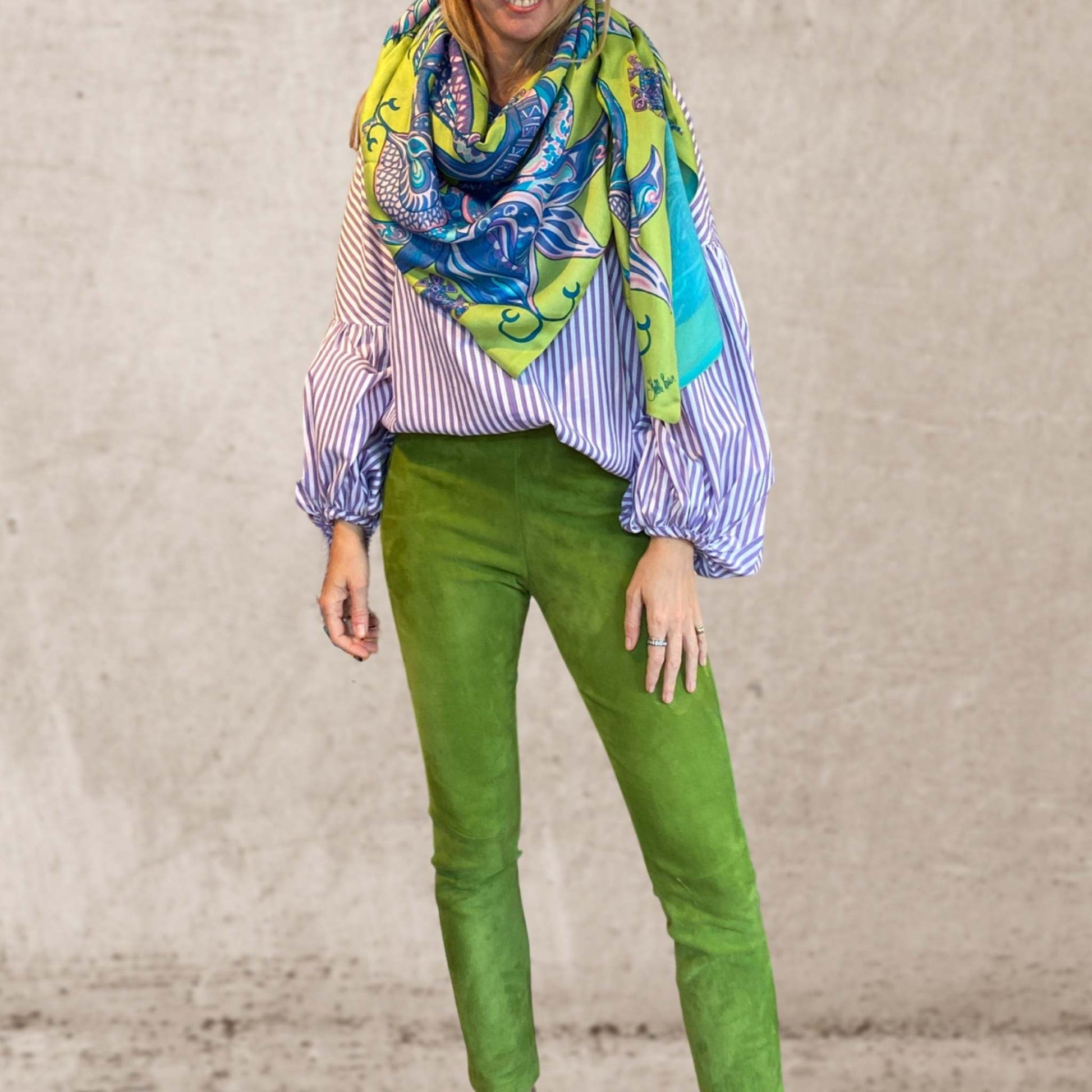 Lederhose - Leggings aus Stretch-Lammleder, in greenery, Maßkonfektion