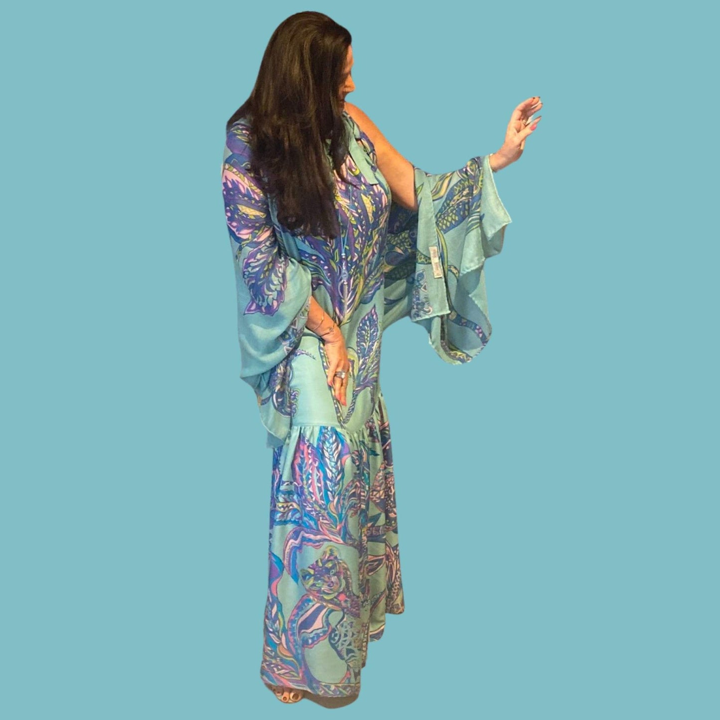 Schal SOUL FLOWERS, 100% Baby Kaschmir, 220 x 120, Türkis, Limitiert 5