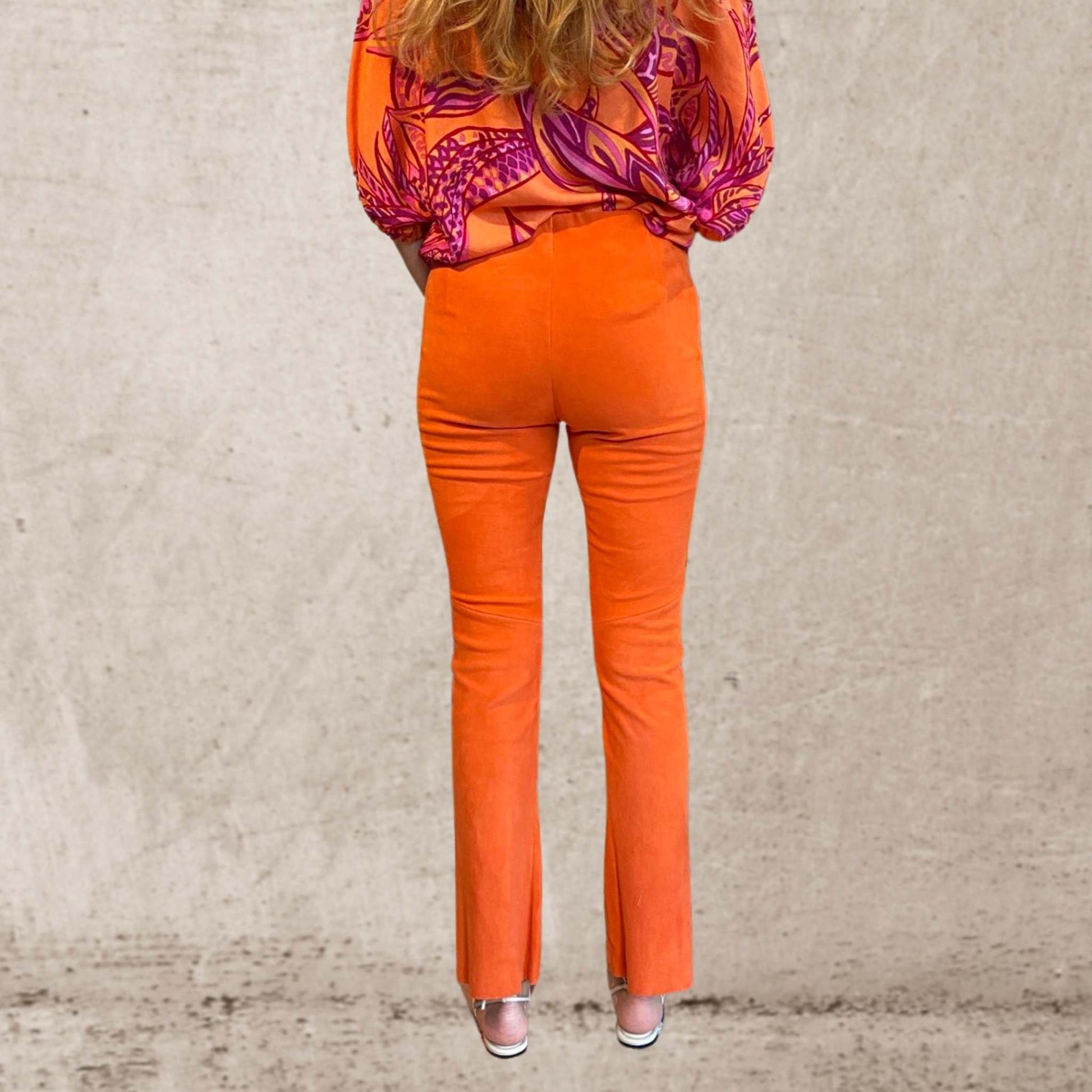 Lederhose mit Schlag, Stretch-Lammleder, orange, exkl. Masskonfektion