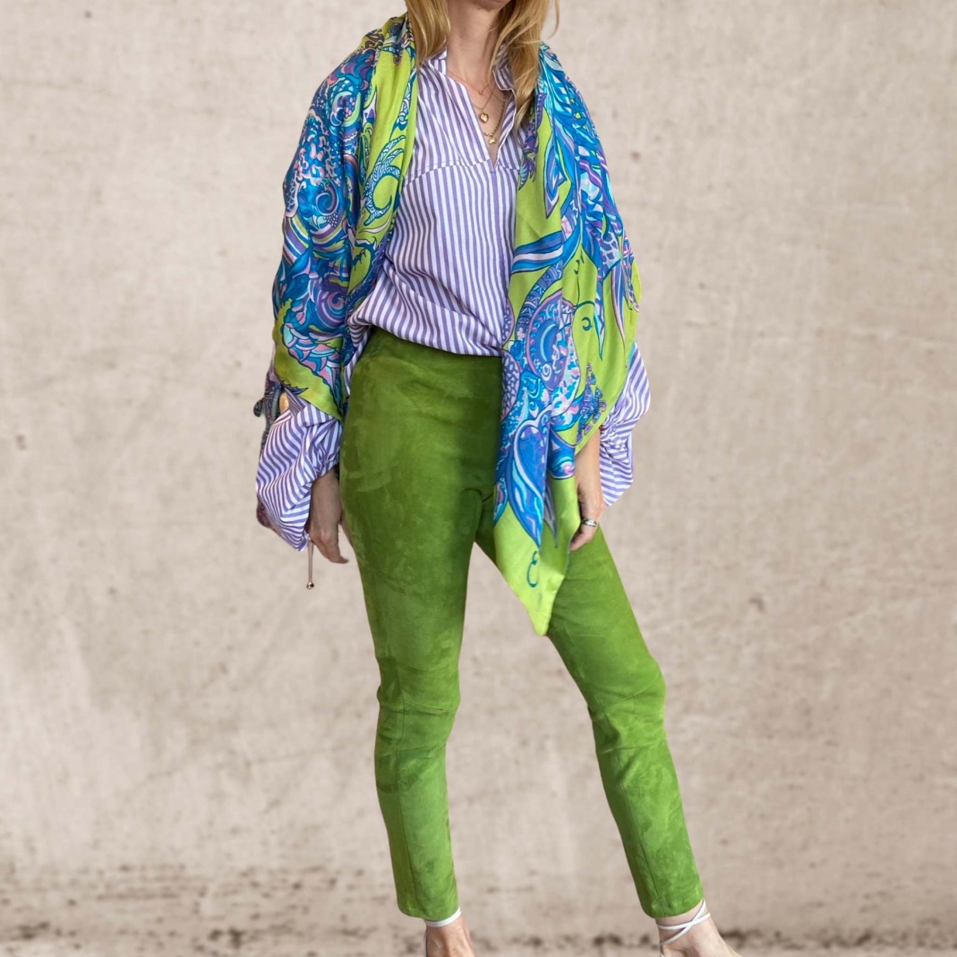 Lederhose - Leggings aus Stretch-Lammleder, in greenery, Maßkonfektion