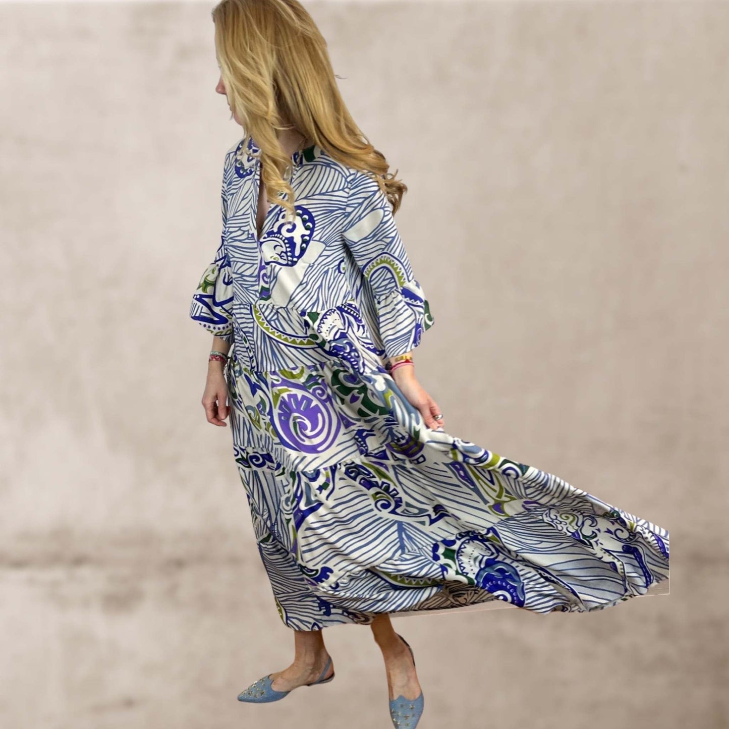 Maxi dress - unique - silk - Green Jungle love