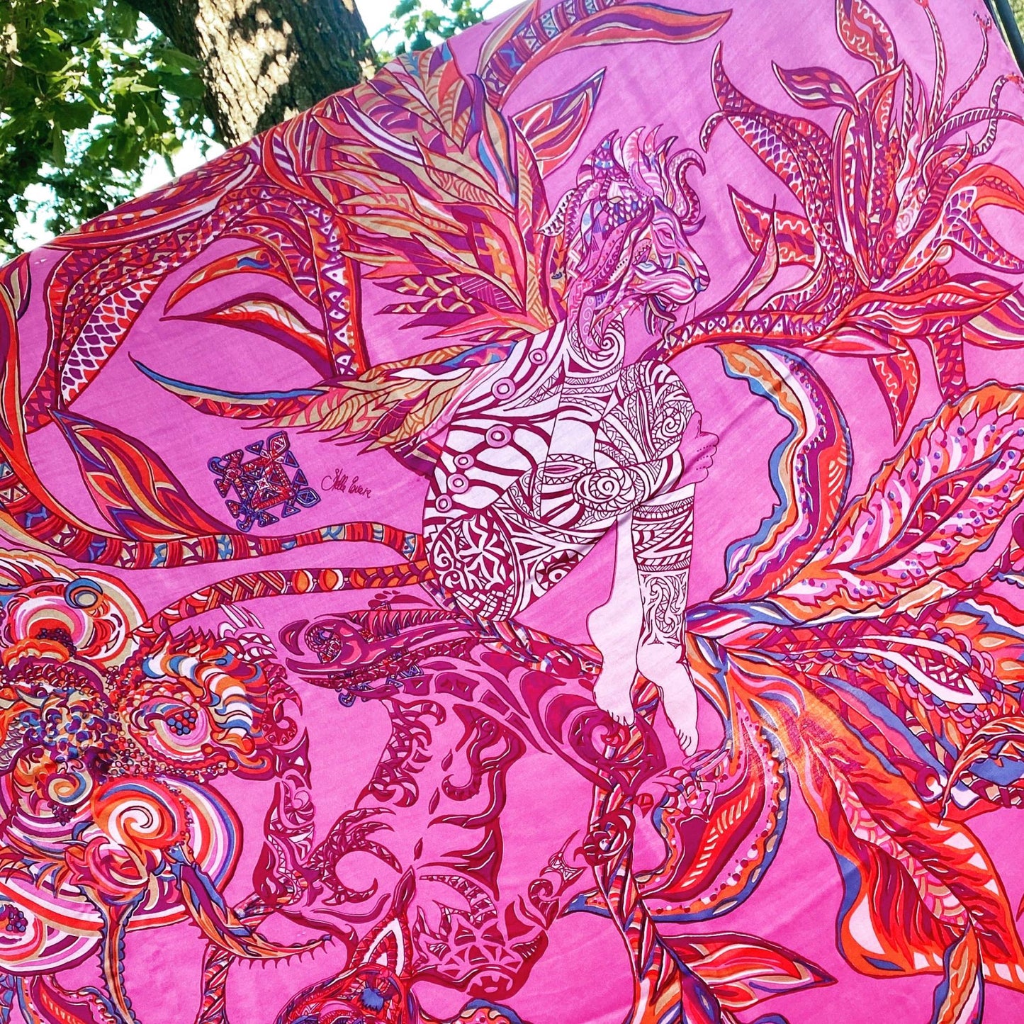 Rock BONDED IN GARDEN EDEN, Sarong/Wickeloptik, pink&rot, Seide Unikat