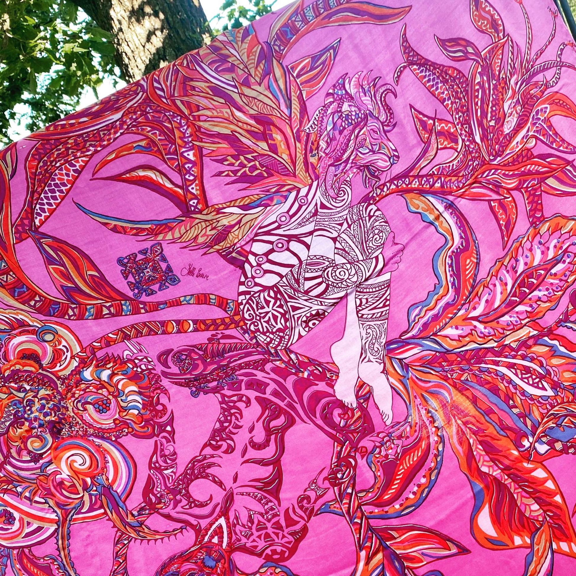 Rock BONDED IN GARDEN EDEN, Sarong/Wickeloptik, pink&rot, Seide Unikat