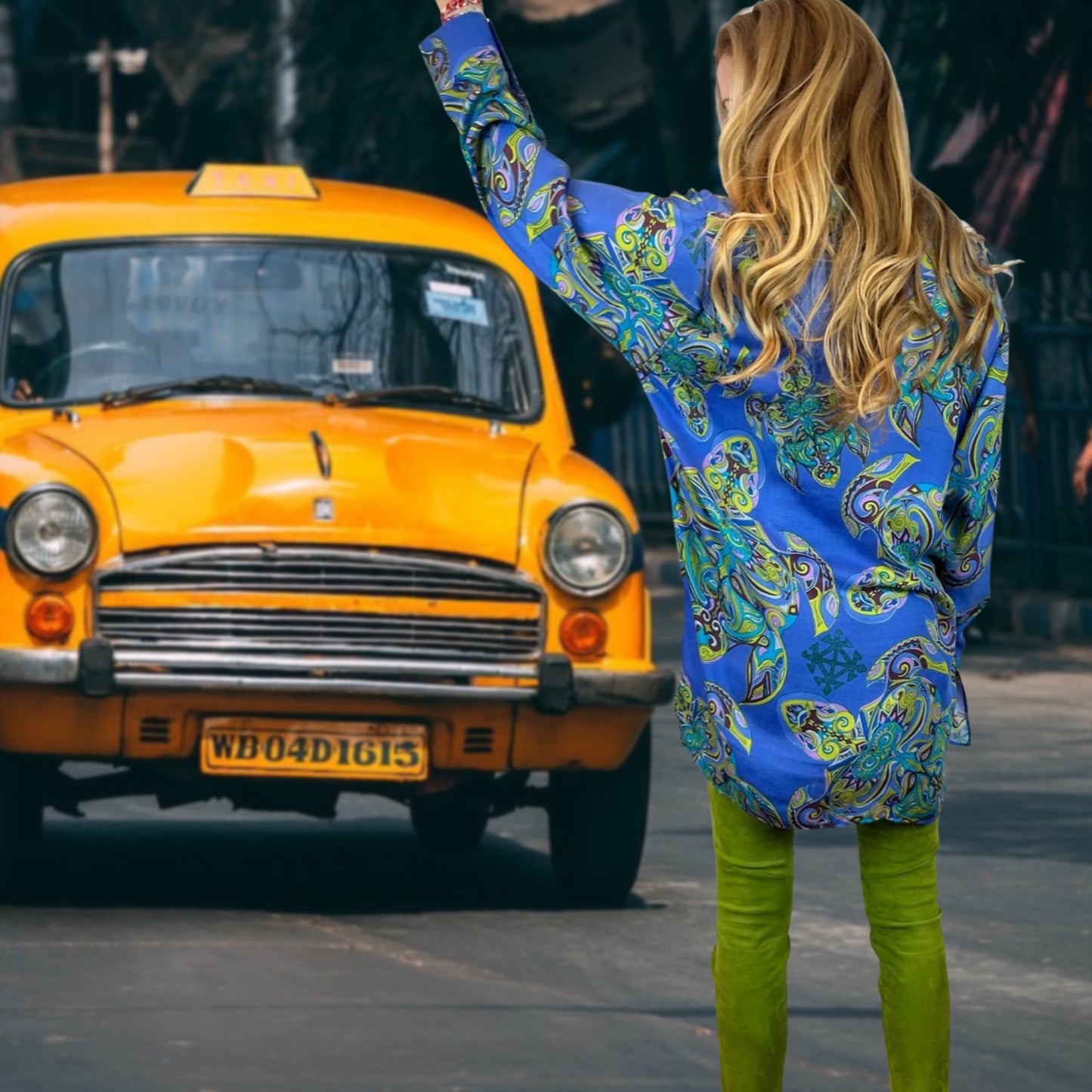 MAORI TURTLES Seidenbluse, gruen & blau, limited