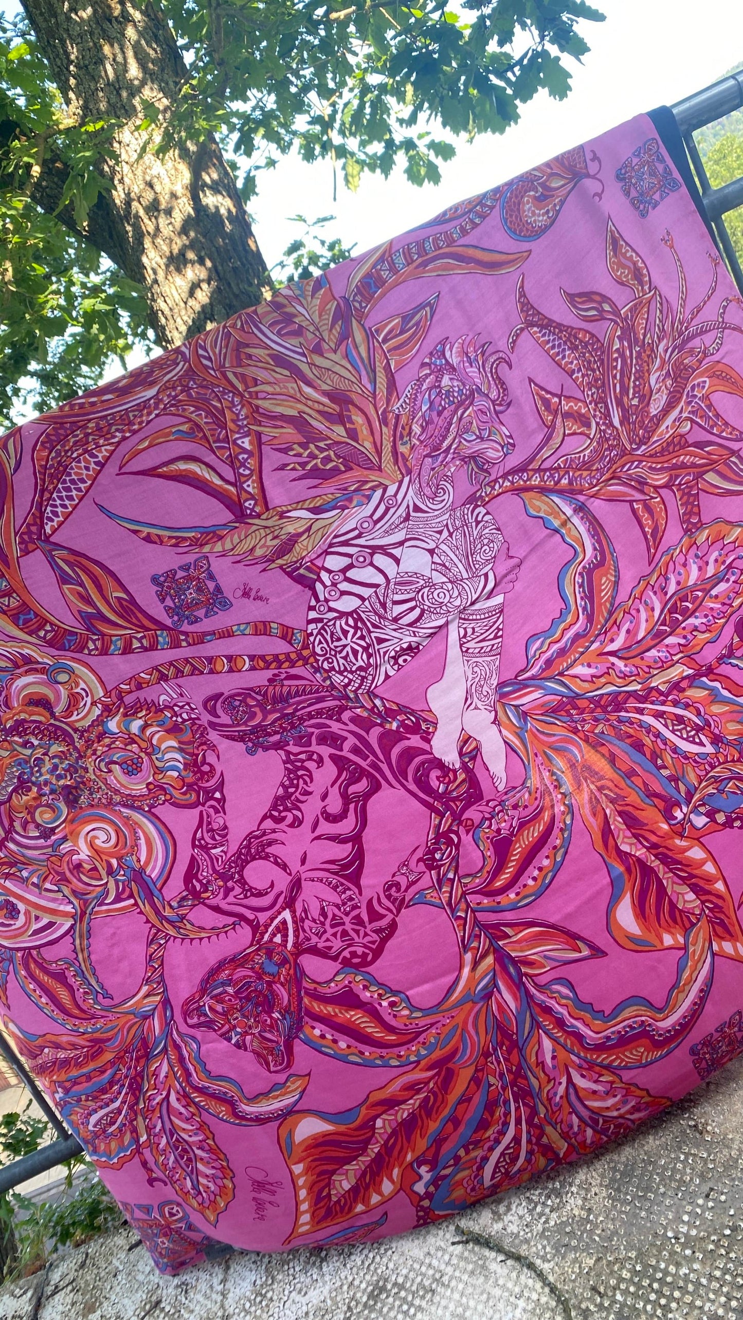 Rock BONDED IN GARDEN EDEN, Sarong/Wickeloptik, pink&rot, Seide Unikat