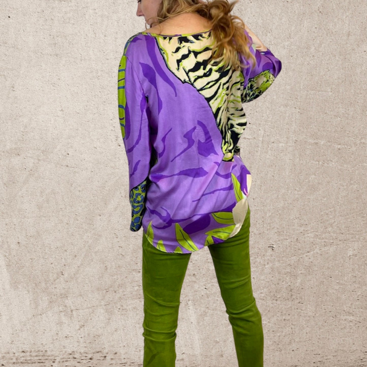 Green JUNGLE LOVE silk blouse