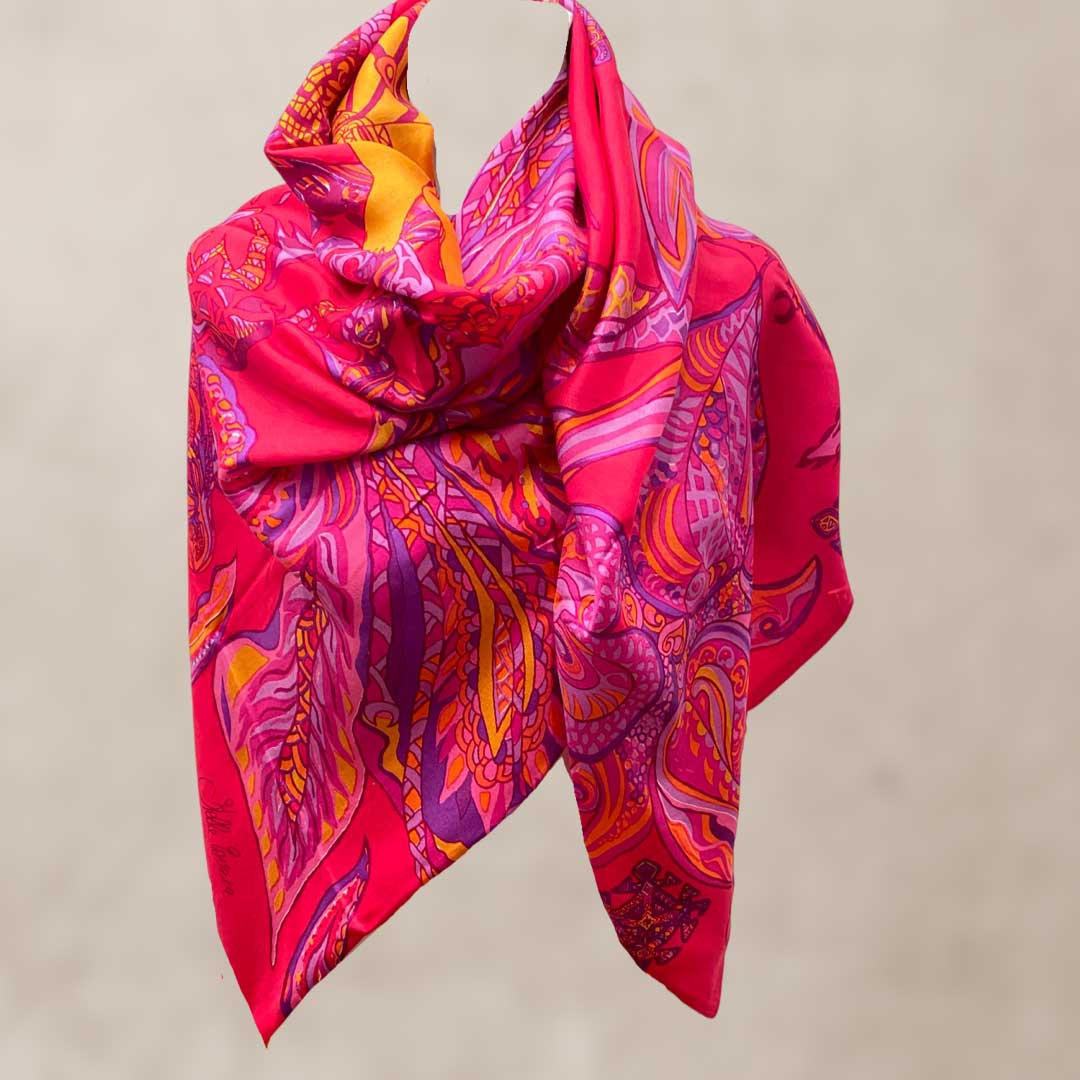 Carré Tuch BONDED IN GARDEN EDEN, zweilagig, Doubleface, Kaschmir & Seide, Himbeere, LIMITED2/3