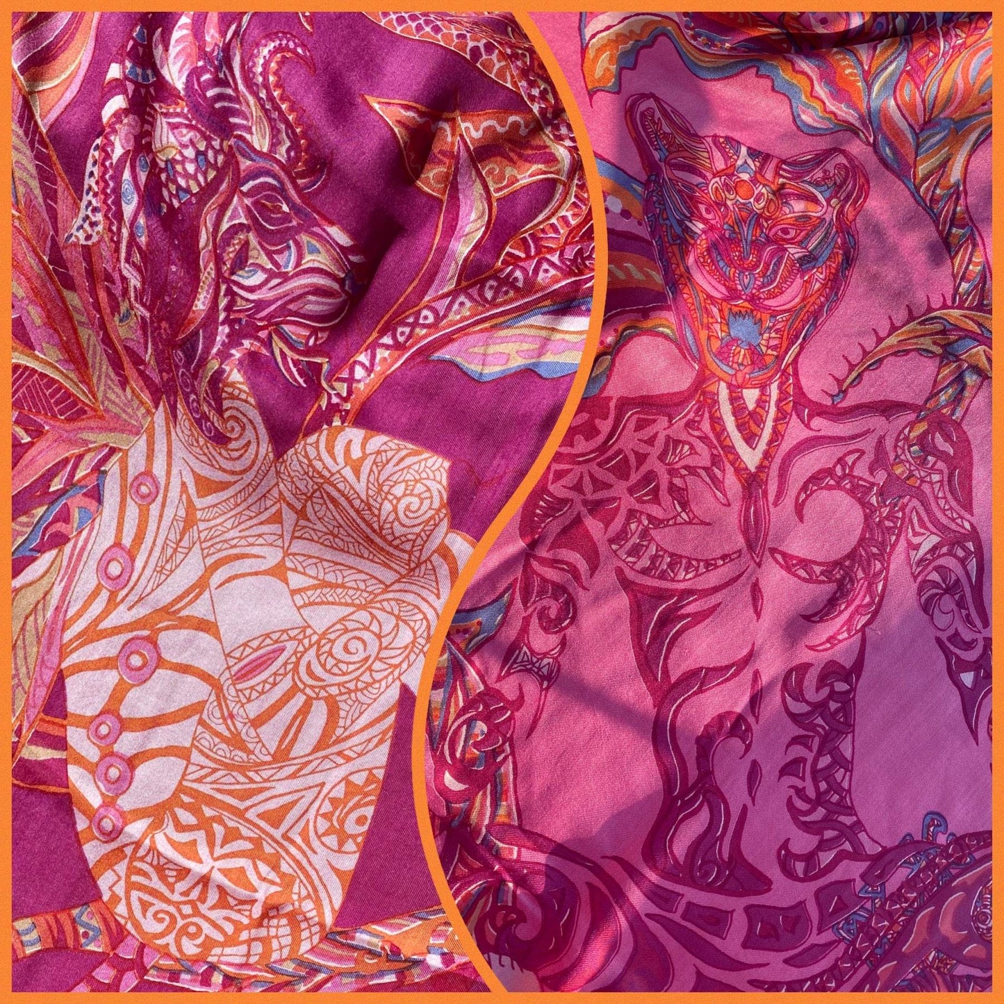 Rock BONDED IN GARDEN EDEN, Sarong/Wickeloptik, pink&rot, Seide Unikat