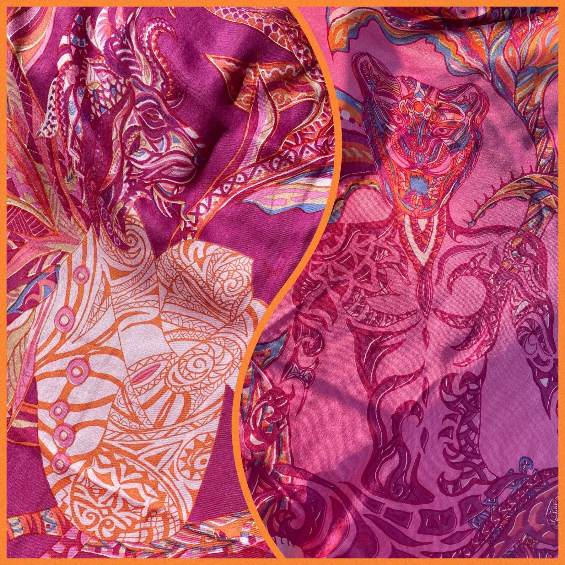 Rock BONDED IN GARDEN EDEN, Sarong/Wickeloptik, pink&rot, Seide Unikat