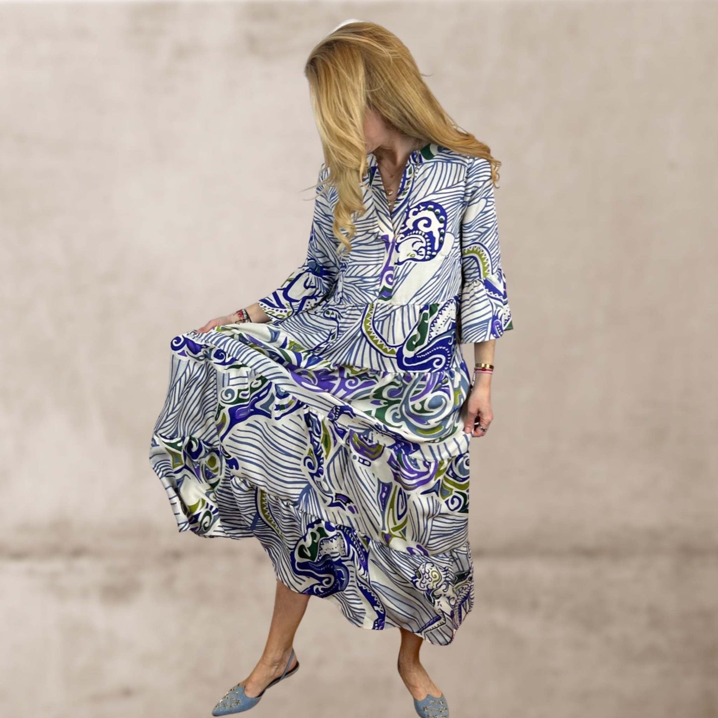 Maxi dress - unique - silk - Green Jungle love