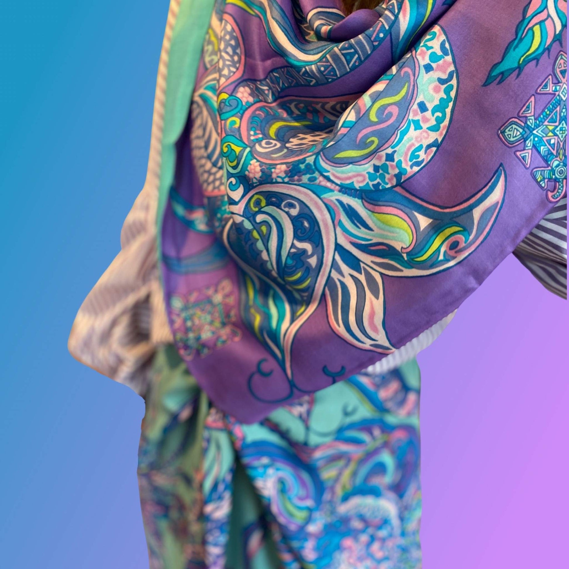 Schal BONDED IN GARDEN EDEN, Kaschmir & Seide Doubleface, purple, LIMITED #2