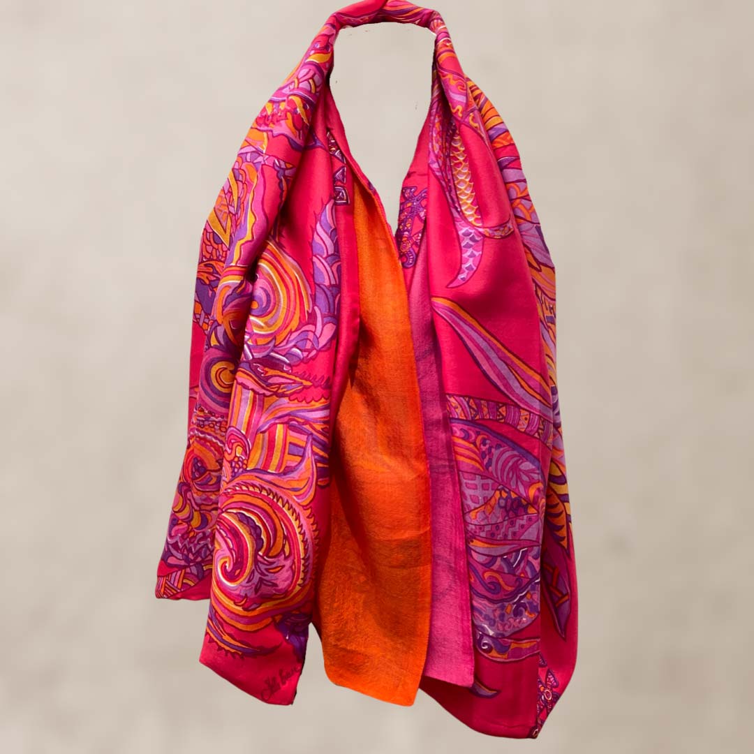 Carré Tuch BONDED IN GARDEN EDEN, zweilagig, Doubleface, Kaschmir & Seide, Himbeere, LIMITED2/3