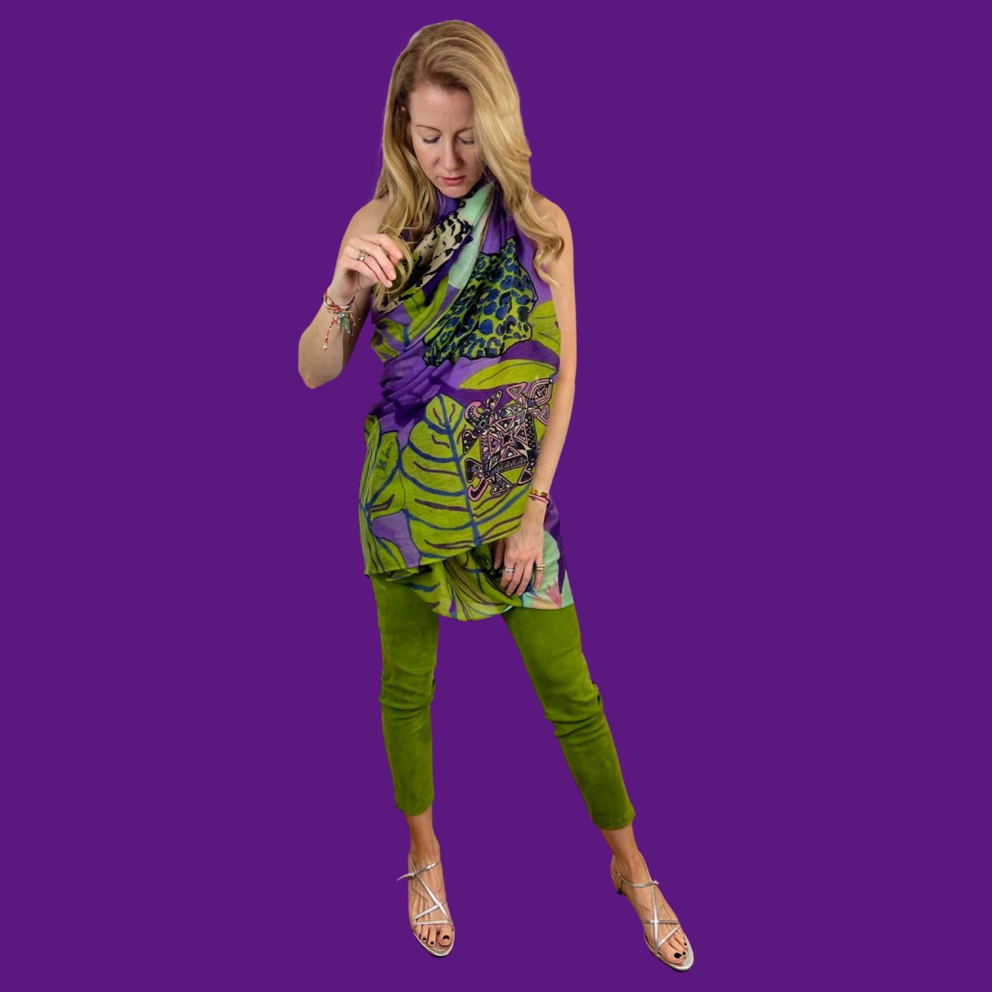 Schal XL, Kaschmir TIGER POND - United in diversity, purple & green, Limited Edition