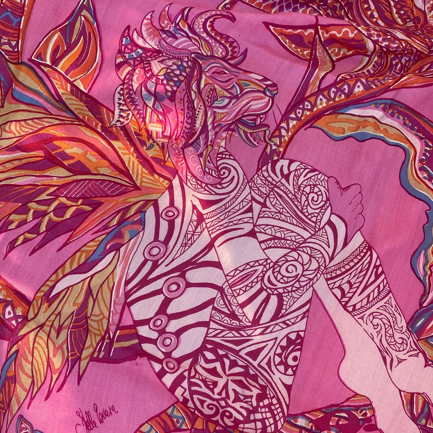 Rock BONDED IN GARDEN EDEN, Sarong/Wickeloptik, pink&rot, Seide Unikat