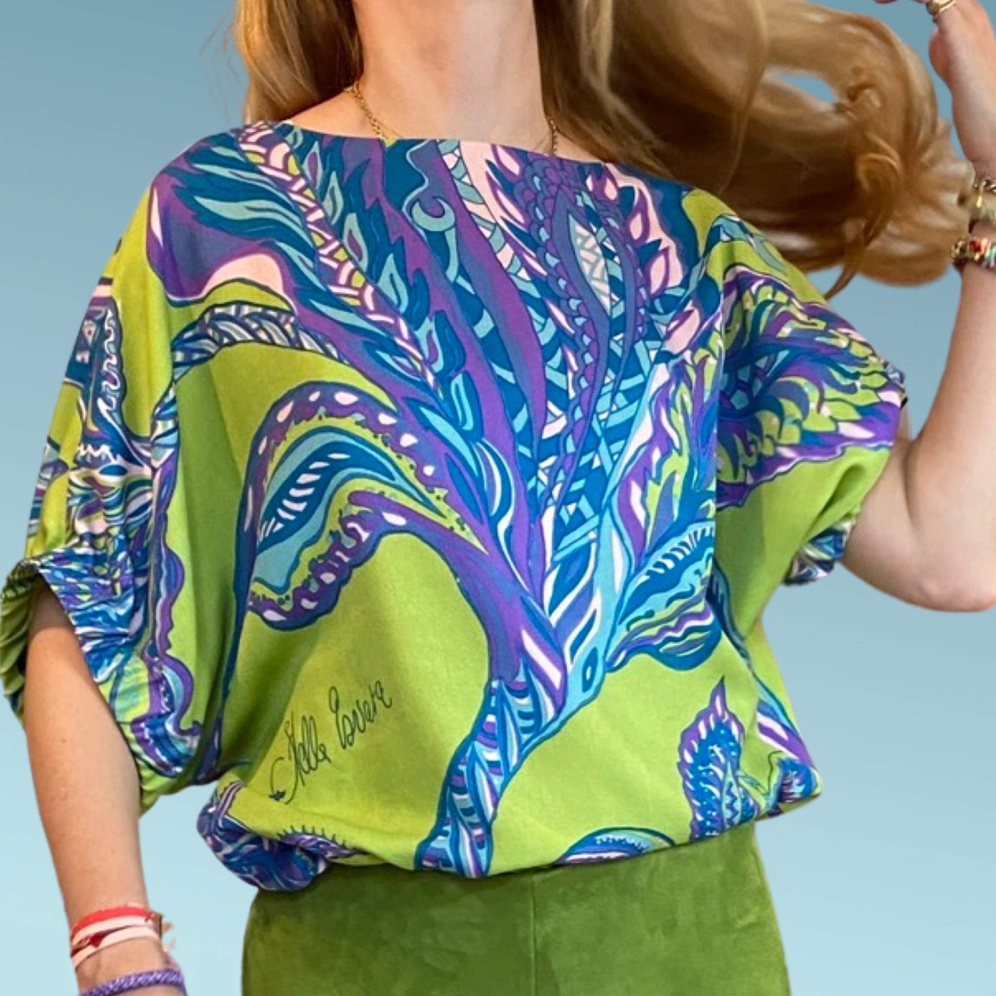 Bluse SOUL FLOWERS, Seide, Twill Weave Struktur, Pistazie, Limitiert 2