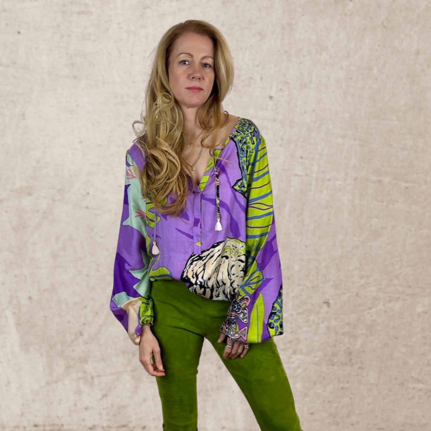Green JUNGLE LOVE silk blouse