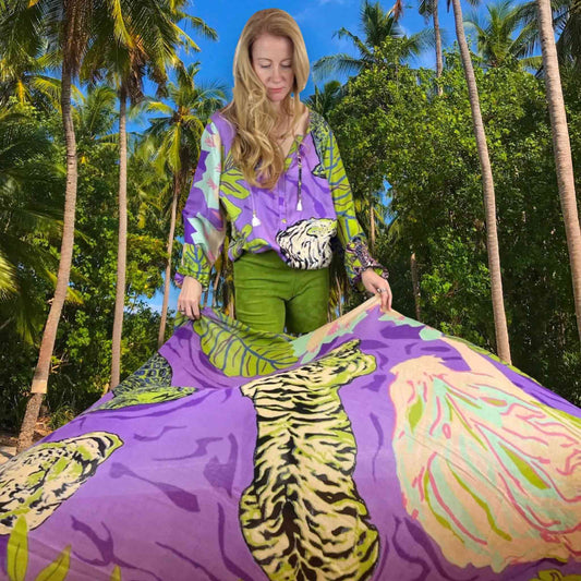 Schal XL, Kaschmir TIGER POND - United in diversity, purple & green, Limited Edition