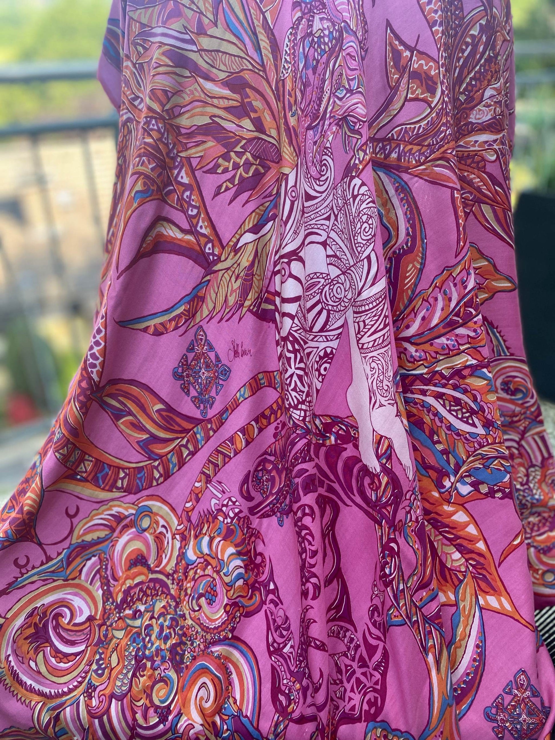 Rock BONDED IN GARDEN EDEN, Sarong/Wickeloptik, pink&rot, Seide Unikat